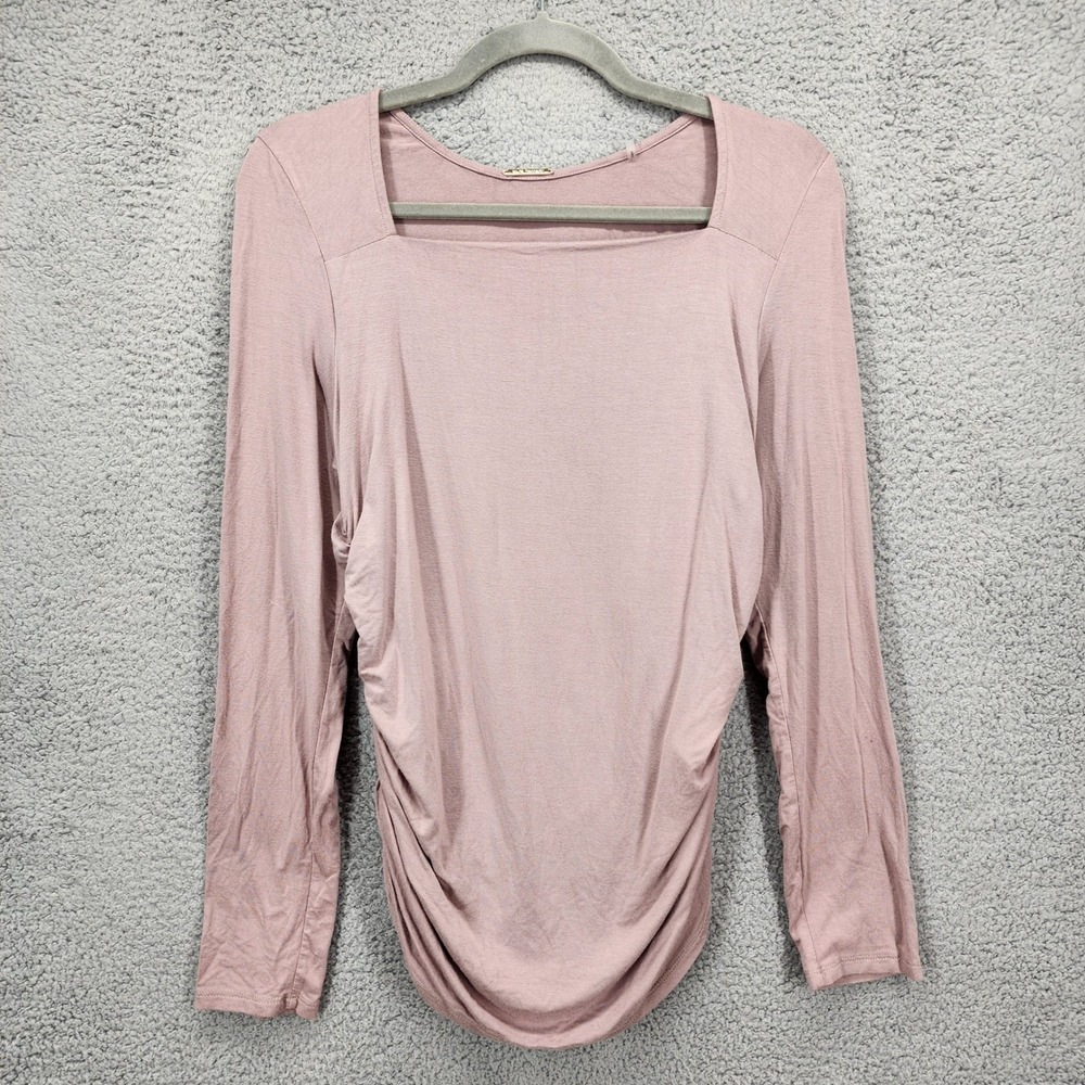 Elie Tahari Mauve Pink Ruched Long Sleeve Square Neck Viscose Jersey Top